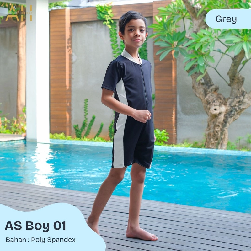 Alivia House - Alivia Swimwear AS Boy 01 Baju renang anak laki laki swimwear anak laki laki XS Grey