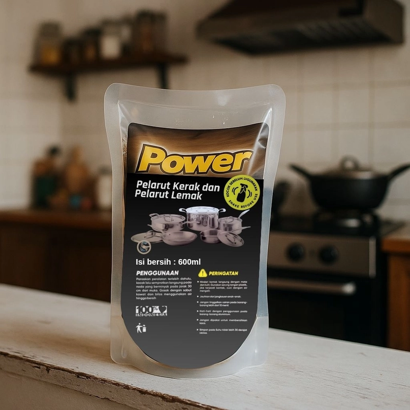 Product image Kemasan refill power black POWER DEGREASER BURN penghilang kerak pembersih wajan pembersih panci 600ml Hitam