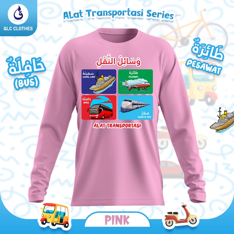 Product image QLC Clothes - Kaos Edukasi Anak Kosakata Bahasa Arab Motif Transportasi 02 Series Lengan Panjang M (4th) Pink