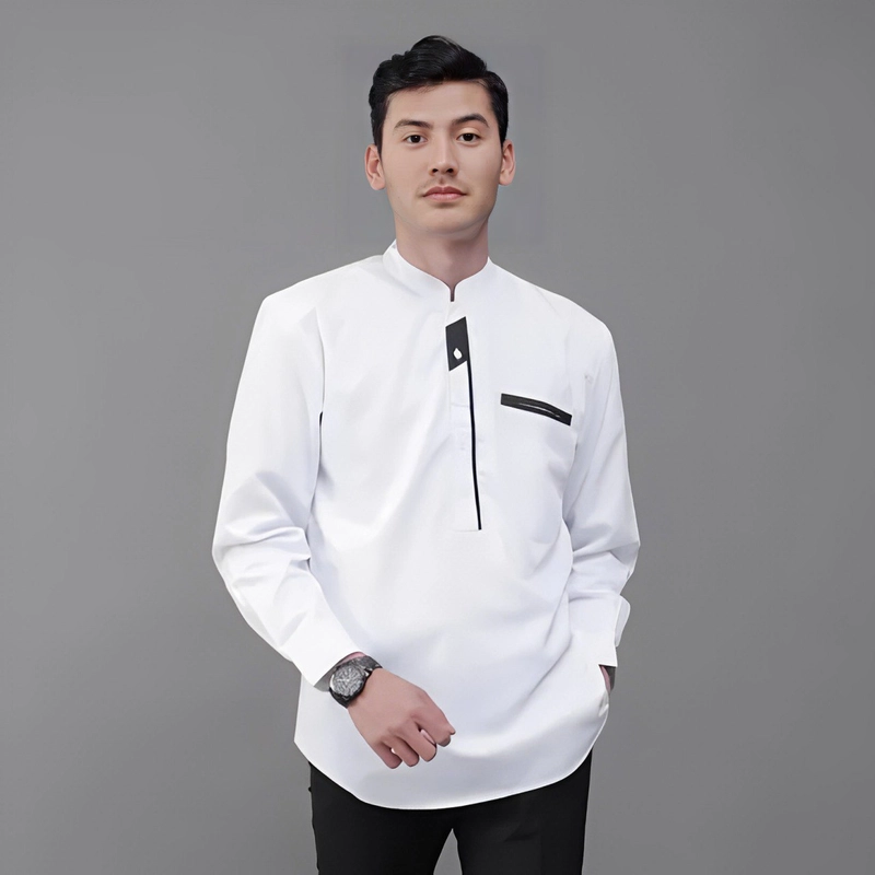 Product image Kois Batik - Baju Koko Pria Dewasa Lengan Panjang Simpel Free peci rajut motif abizar M Abizar putih