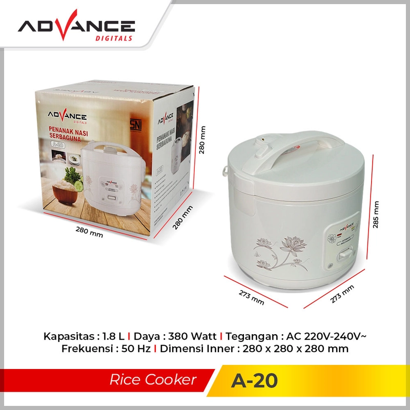 Product image Advance Digitals Indonesia - Rice Cooker A-20 Penanak Nasi Serbaguna 3in1 Magic Com 1.8 Liter Default