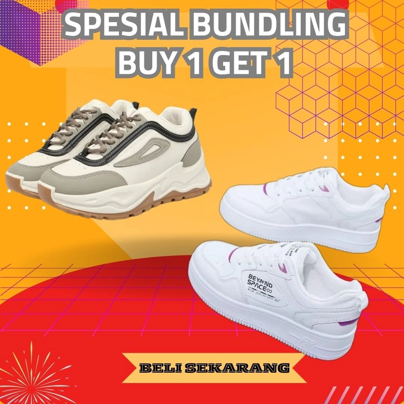 Product image LUXIA - Paket Bundling Buy 1 Get 1 Sepatu Kets Sneakers Wanita Beyound Space BSE-1 & KP-01 41 CREAM & PUTIH
