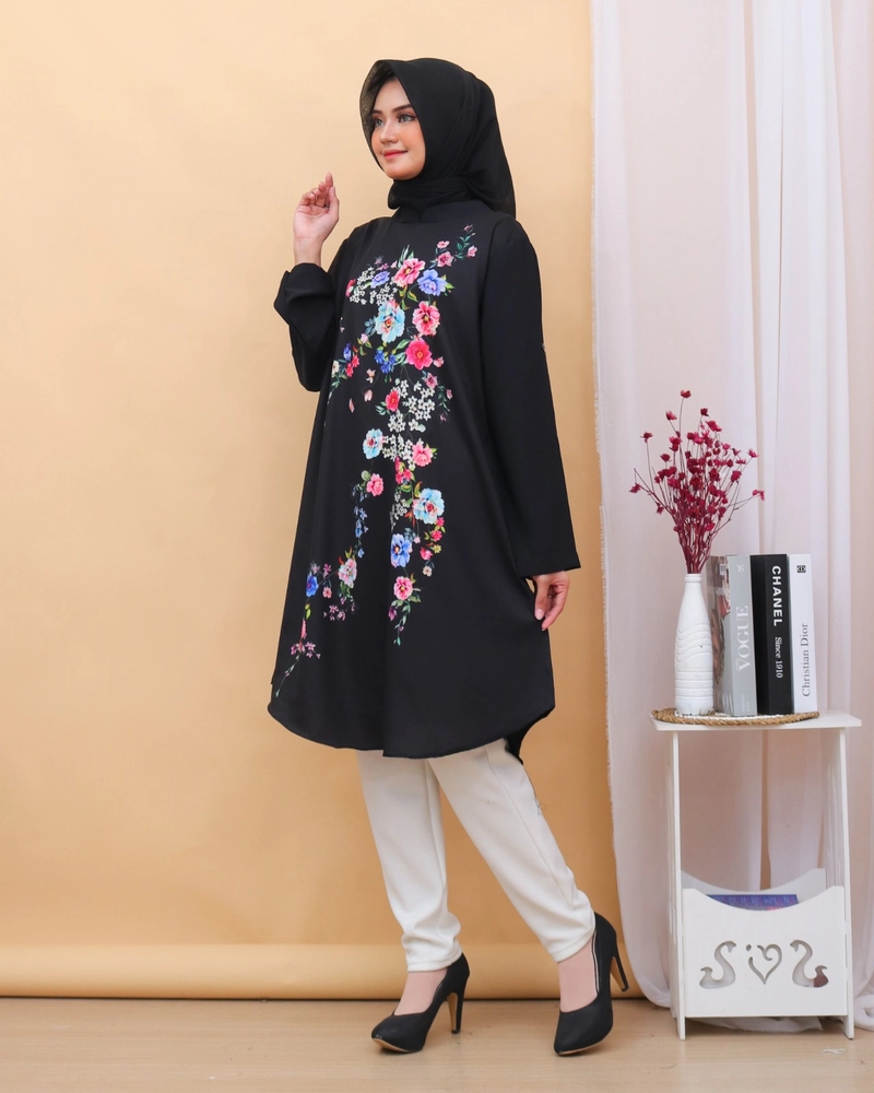 Product image Syahrinda [TA] - Tunik Panjang Wanita Stub Collar Dress Zaravia kerah Shanghai Standar Bigsize SIZE 2 Hitam