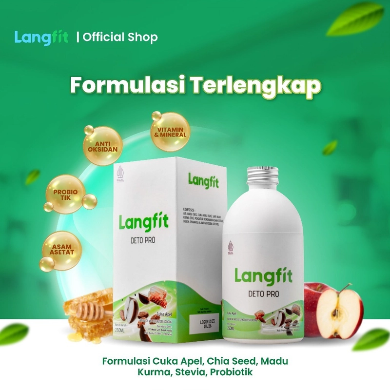 Product image Langfit - Bundling 2pcs Deto Pro Cuka Apel + Madu Stevia Probiotik Chia Seed 1 Paket Isi 2 Botol