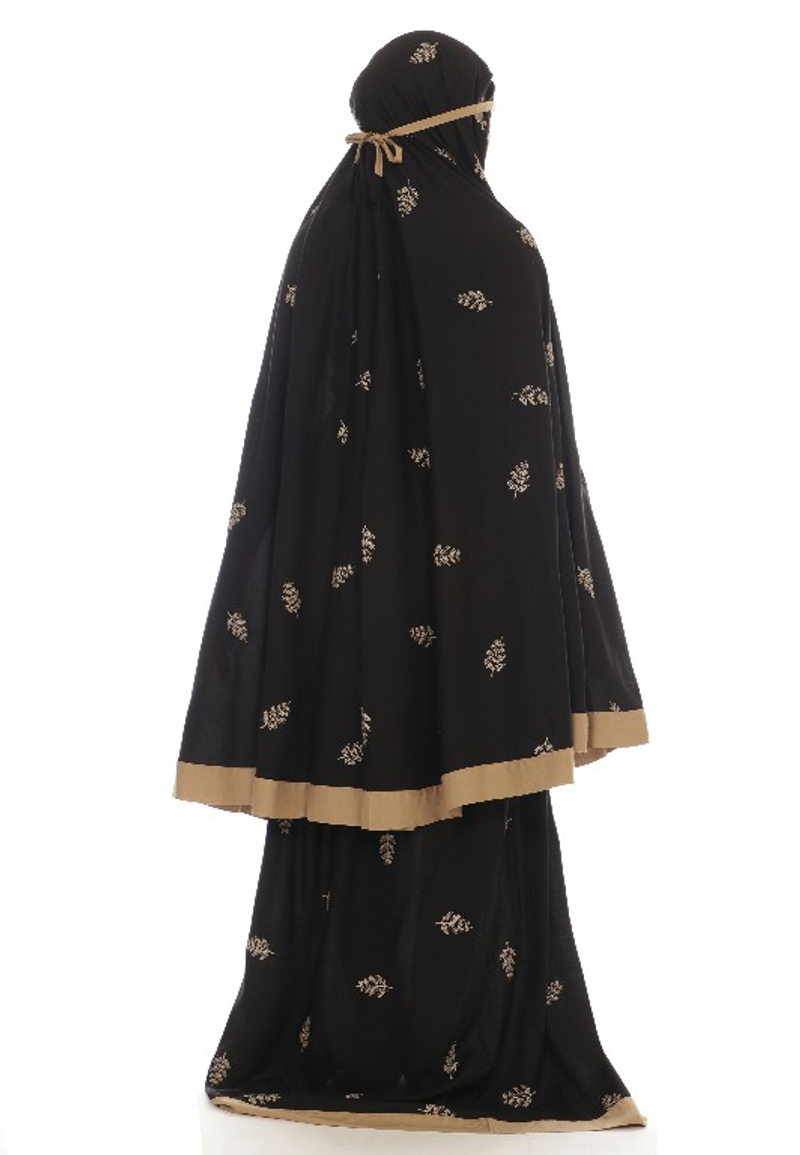 Product image Azziyad Mukena - Mukena Dewasa Katun Rayon Premium full bordir Motif Bunga Tropical jumbo ALLSIZE HITAM