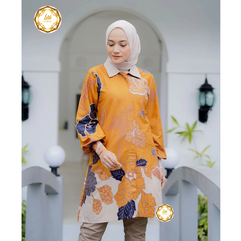 Product image Rambe Batik Indonesia - Couple Tunik Mawar Exclusive Kuning Mustard Kemeja Saja Size M Kuning Mustard