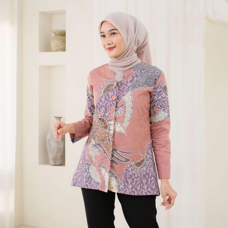 Product image Ks muslim fashion - Atasan Batik Wanita Blouse Op Kekinian Motif Blarak XXL blarak peach
