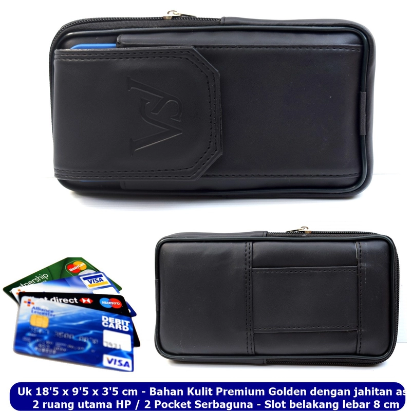 Product image Lanc Fashion - Dompet Kulit Emperor HP Kombinasi Pinggang 2 Ruang Emboss Black big size Warna Hitam