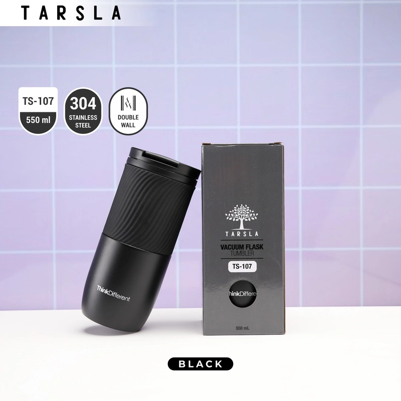 Product image Tarsla Botol Mug Termos TS-107 Vacuum Flask Double Wall Channel Motif Pattern 550 ML Keep Hot & Cold 550 Black