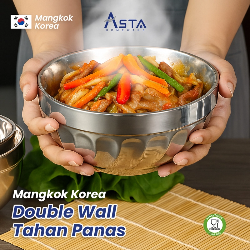 Product image Asta Homeware Official - Asta Mangkok Nasi Korea Stainless Steel Double Layer Mangkok Sup Korean Bowl Tebal Anti Panas 12 cm Polos