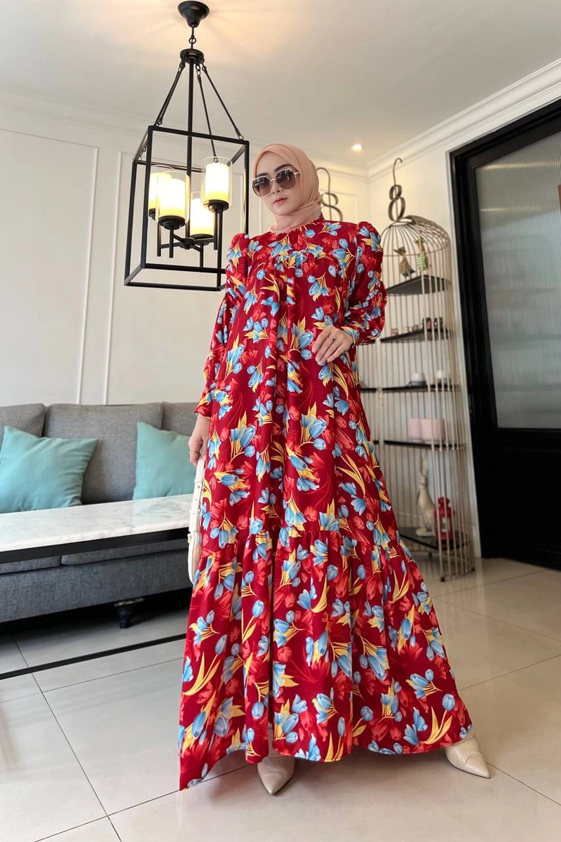 Product image Khisna collection - New drees wanita bunga sepatu best seller model cantik Allsize Merah