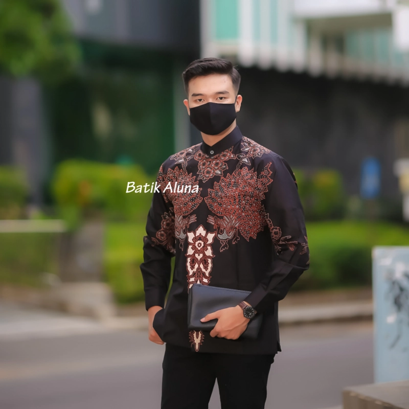 Product image MB2 Kemeja koko kurta pria dewasa batik pria lengan panjang baju taqwa cowok full furing free masker M Batik