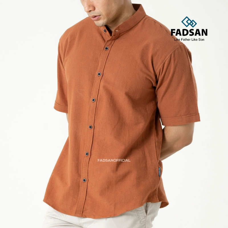 Product image FADSAN - Kemeja Polos Couple Ayah dan Anak Lengan Pendek Warna Teracotta -Tufy Series SIZE BAYI NO.1 TUFY TERACOTTA