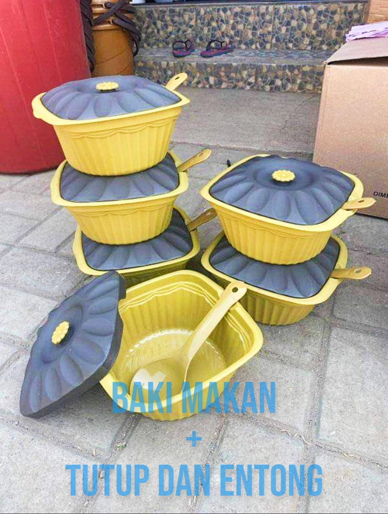 Product image Toko Mawar - Baki Makan + Tutup dan Entong 900 Gr Hitam Coklat