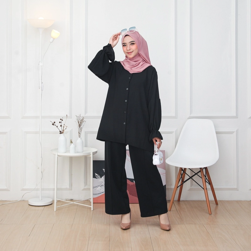Product image Jembar - Atasan Kemeja Blouse Kantor Wanita Terbaru Ukuran Reguler Reguler Hitam