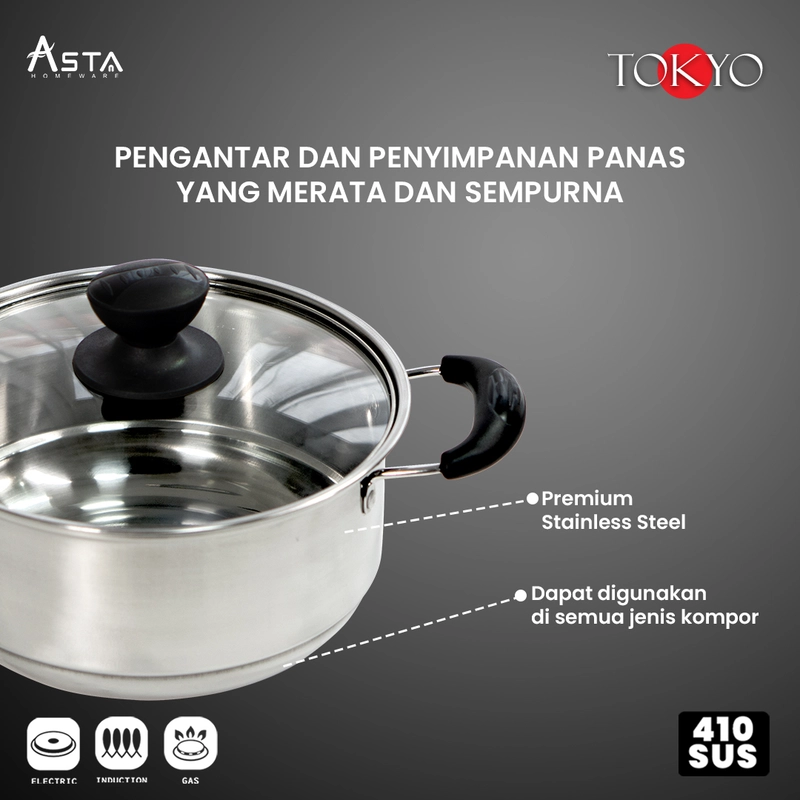 Product image Asta Panci Stainless Steel Asta Tokyo Tebal Set Lengkap 7 Pcs Warna Stainless Steel