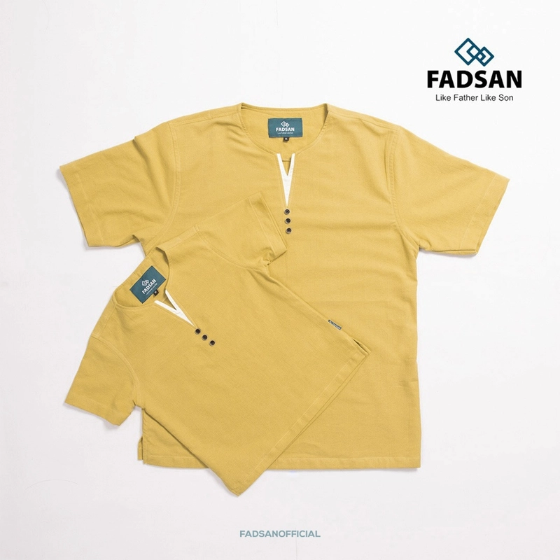 Product image FADSAN - Kemeja Polos Couple Ayah dan Anak Laki-Laki Kerah V Warna Yellow - Vee Series SIZE ANAK M VEE YELLOW