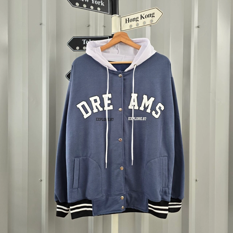 Product image Mirani - Dream Hoodie Baseball - Hoodie Pria Casual Murah Kekinian - Hoodie Cowok Kancingan XL denim