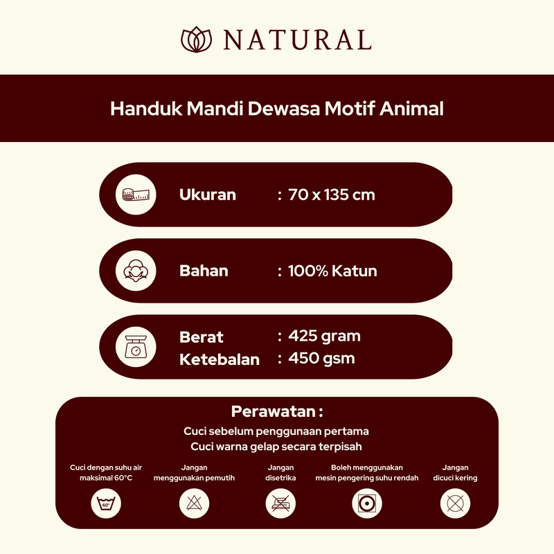 Product image Chalmer - Handuk Mandi Natural 70 x 135 cm Motif Animal Handuk Mandi Dewasa Premium 70 x 135 cm Giraffe Dark Brown