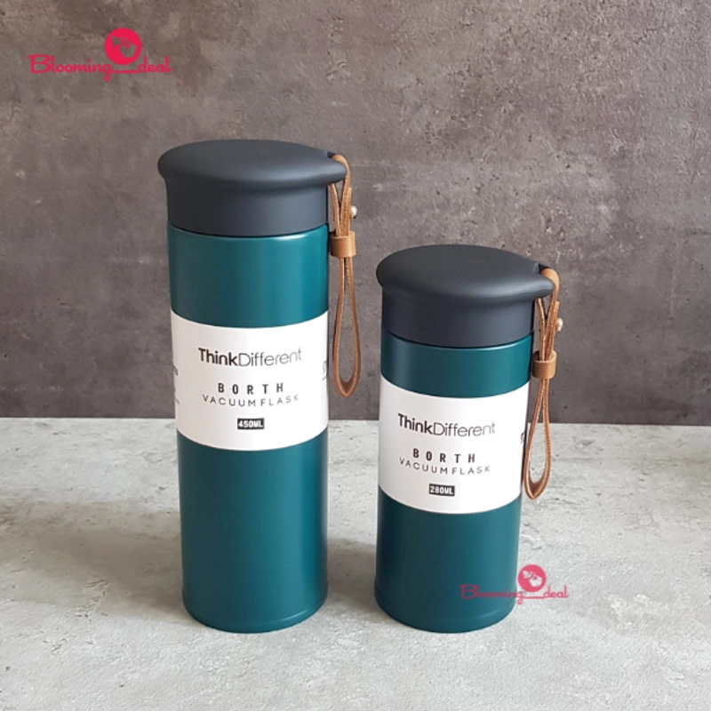 Product image Blooming Deal Termos Think Different Tali Kulit / Tumbler Kopi Premium Thermo Cup 450ml J2249 HIJAU TUA