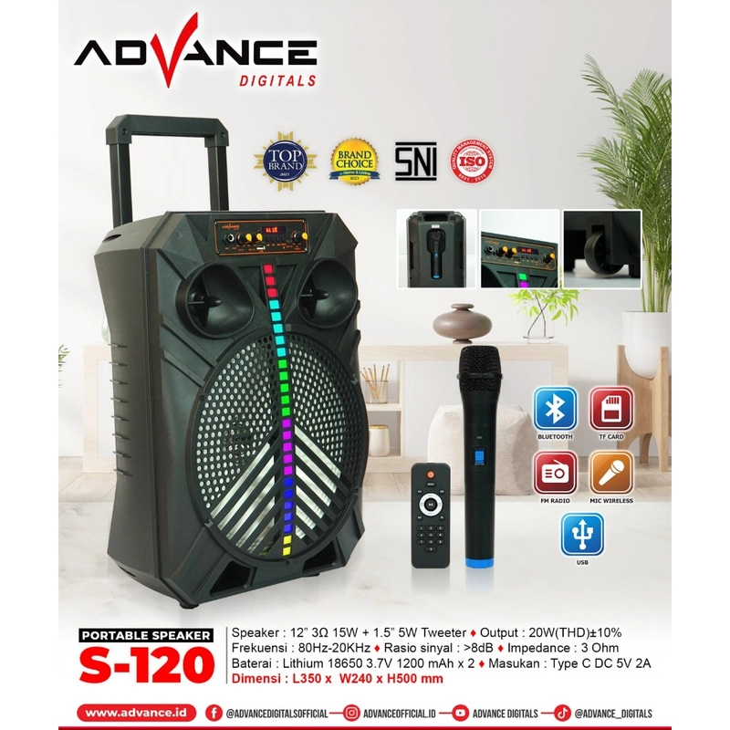 Product image Advance Digitals Indonesia - Speaker S-120 Bluetooth Music Karaoke 12inch Free 2 Mic - Default
