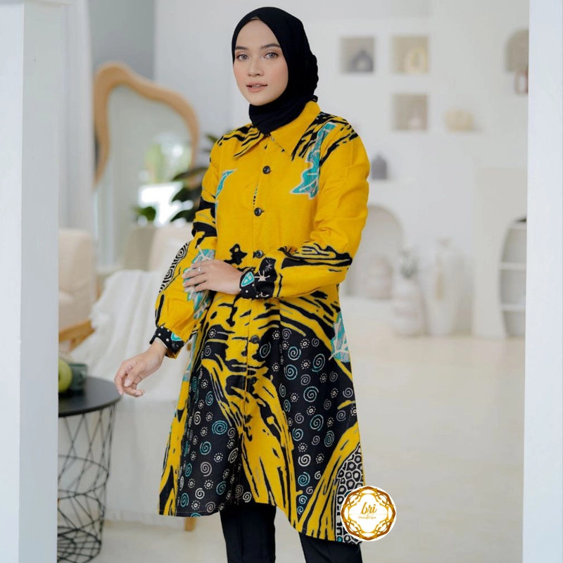 Product image Rambe Batik Indonesia - Couple Tunik Aprilia Terbaru Modern dan Exclusive Kemeja Saja Size M Aprilia