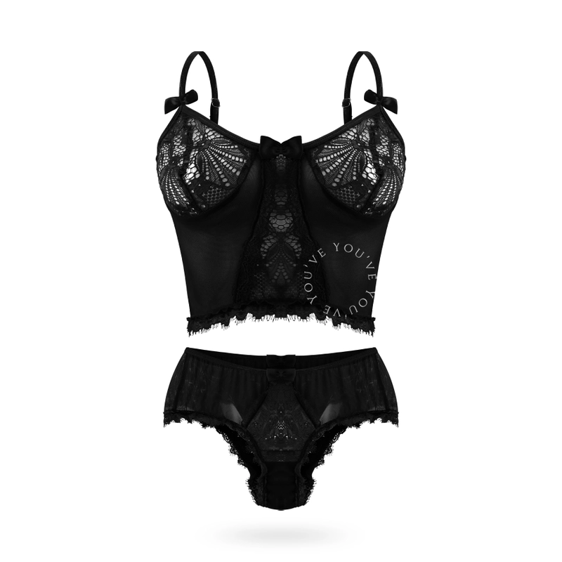 Product image Youhave - Youve YouHave Lingerie One Set Lace CropTop Brukat Tanpa Busa Semi Jaring Halus 700036 ALLSIZE BLACK