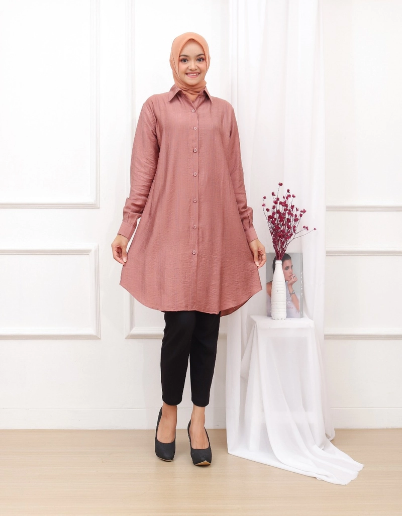 Product image Syahrinda [TA] - Kemeja Tunik Panjang Polos Wanita Rose Gold Armanih Zarac Size 1 Rose Gold