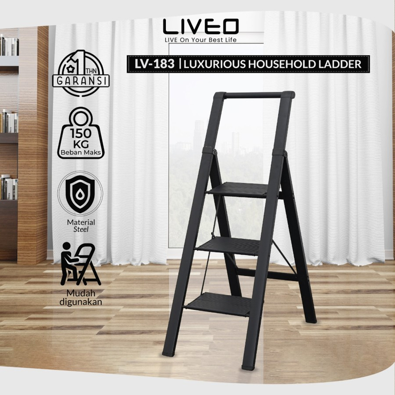 Product image Liveo - Tangga Rumahan Lipat Alumunium LIVEO LV-183 / Ladder 3 Step 5000 black