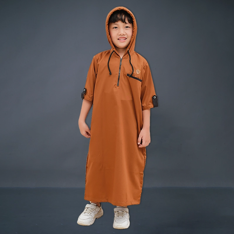 Product image Kawan Muslim - Jubah Gamis Anak Hoodie Cowok Lengan Pendek 3/4 Bahan Katun Toyobo Premium Usia 1-14 1&2 Tahun Coklat