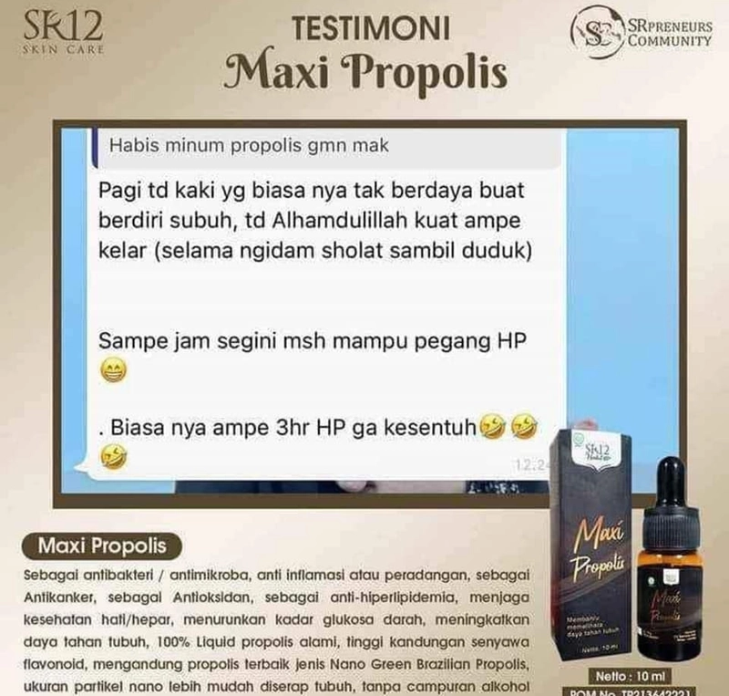 Product image SR12 Propolis Meningkatkan Imun Tubuh Mengatasi Asam Urat Kolesterol Hipertensi Dan Diabetes 10 ml Maxi Propolis