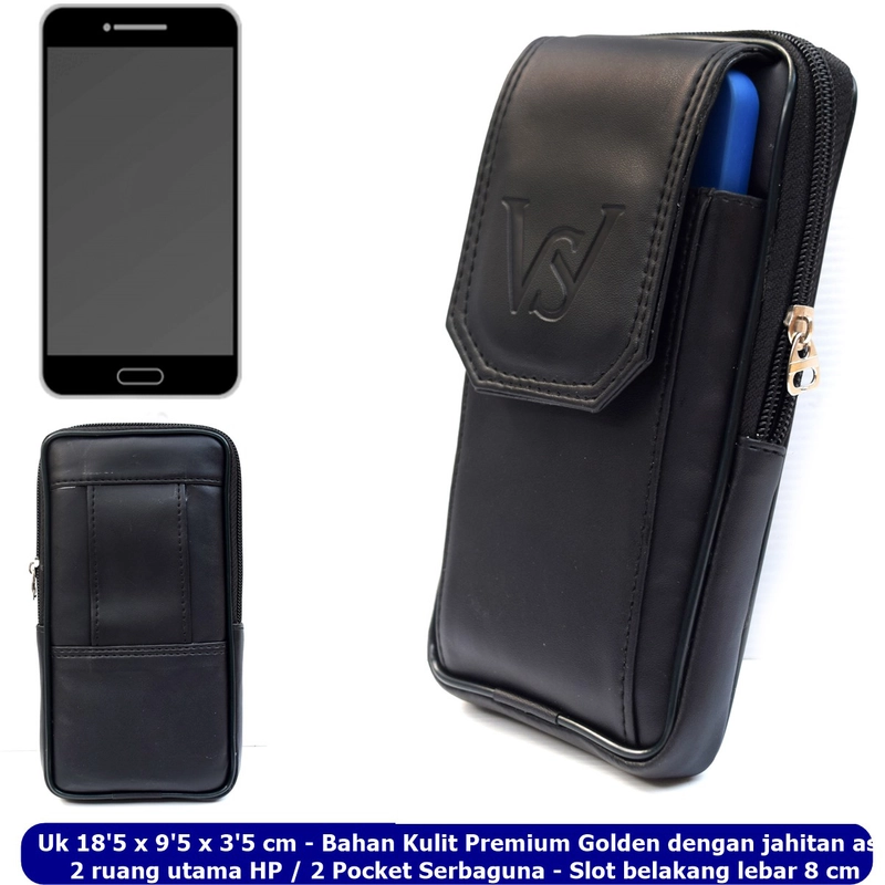 Product image Lanc Fashion - Dompet Kulit Emperor HP Kombinasi Pinggang 2 Ruang Emboss Black big size Warna Hitam