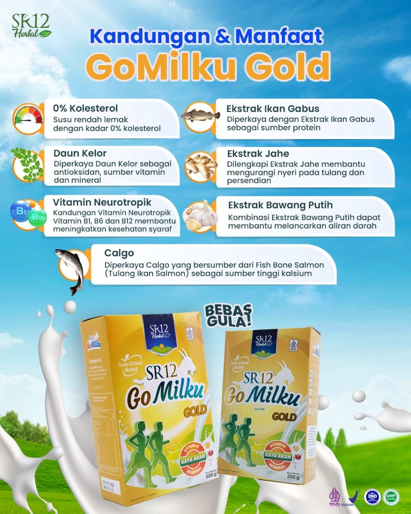 Product image SR12 Gomilku Gold Susu Kambing Etawa Tinggi Kalsium Dan Neurotropik Menyehatkan Tulang Dan Syaraf 200gr Original