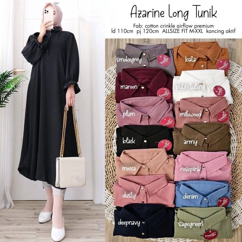 Product image MEQA DAILY - MEGA DAILY - Azarin Long Tunik Wanita Bahan Crinkle All Size Hitam