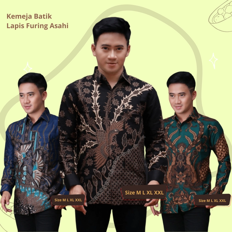 Product image Rambe Batik Indonesia - Batik Kemeja Berlapis Furing KBF08 Kemeja Batik Lengan Panjang Bahan Katun ORI Berlapis Furing Asahi Size M Motif A