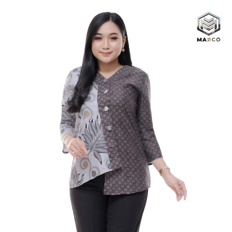 Product image MARCO - Baju Batik Wanita Modern Monalisa Genes Asli Pekalongan XL Kombinasi Pisang Abu