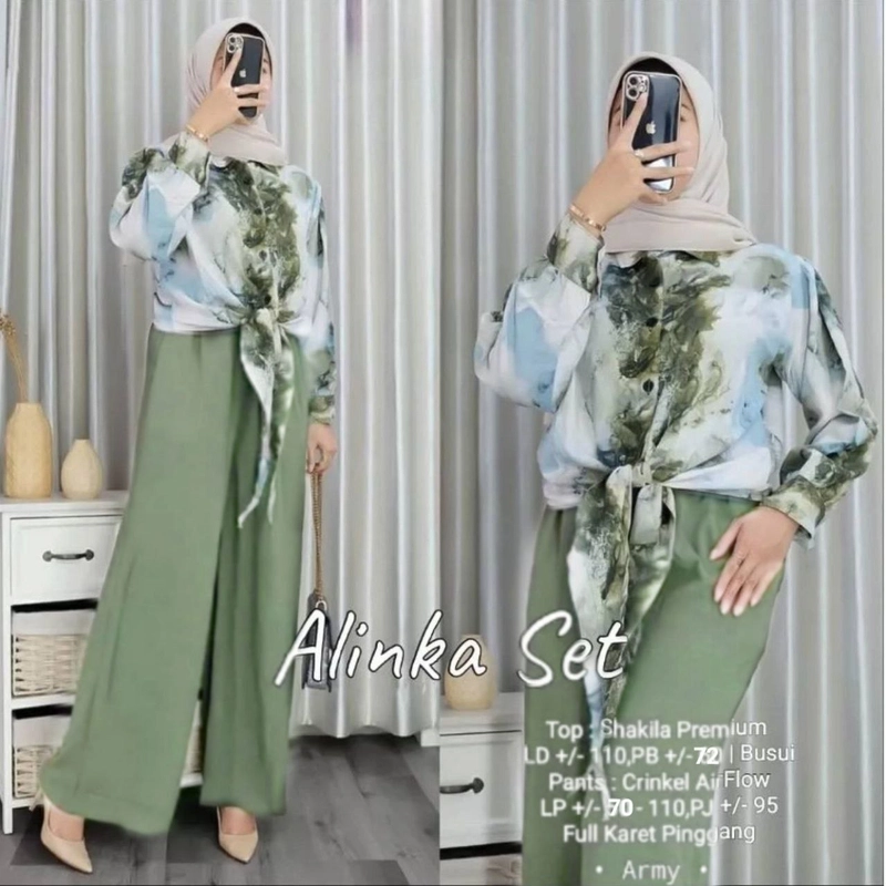 Product image Valencia - Alinka Set - One Set Wanita Shakila Twill Premium Setelan Baju Lengan 7/8 Set C All size Army