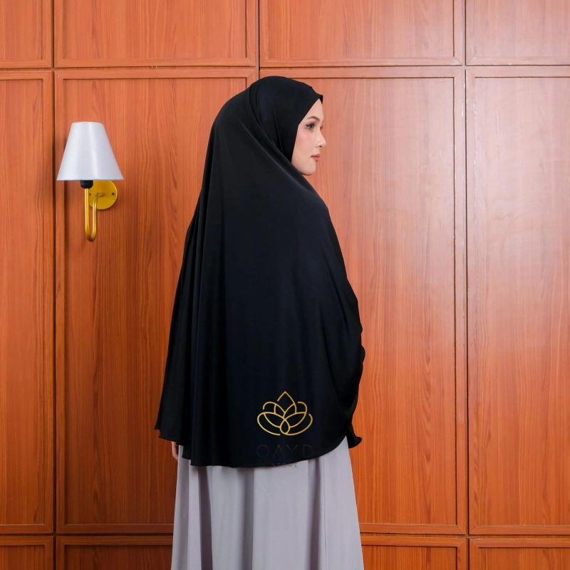 Product image qaydstoreid - bergo saffa umroh haji jersey bersaku premium jumbo bergo jersey hitam