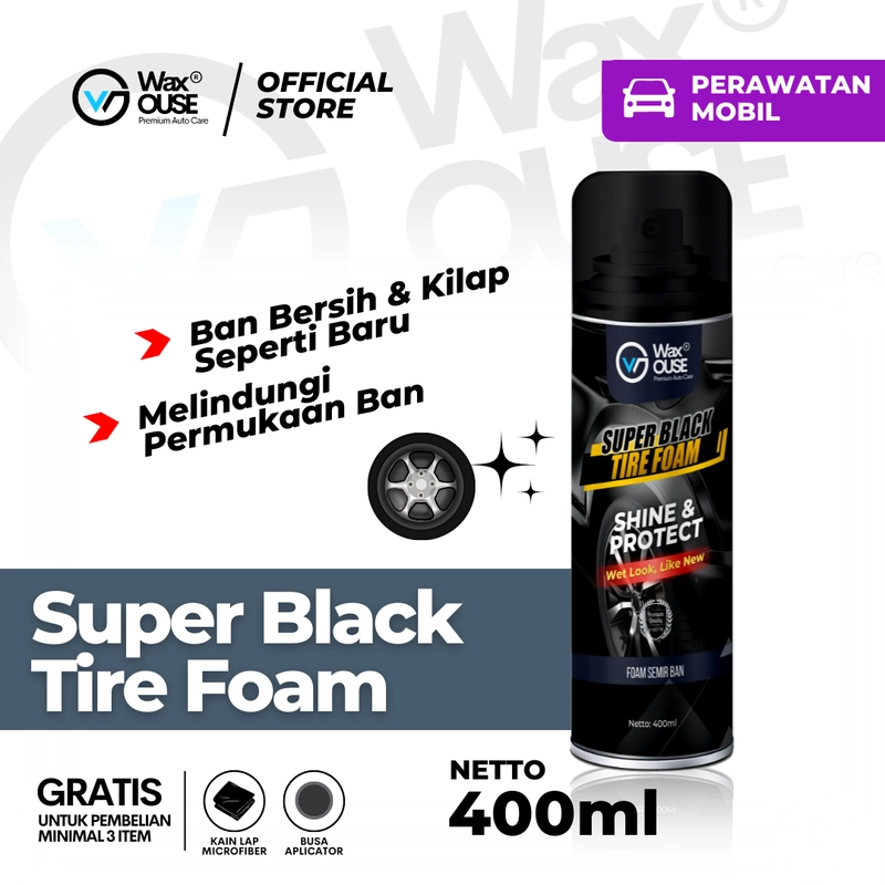 Product image Waxouse Super Black Tire Foam Semir Ban Mobil dan Motor Instant Pengkilap Ban Mobil Motor 400 mL Semir Ban