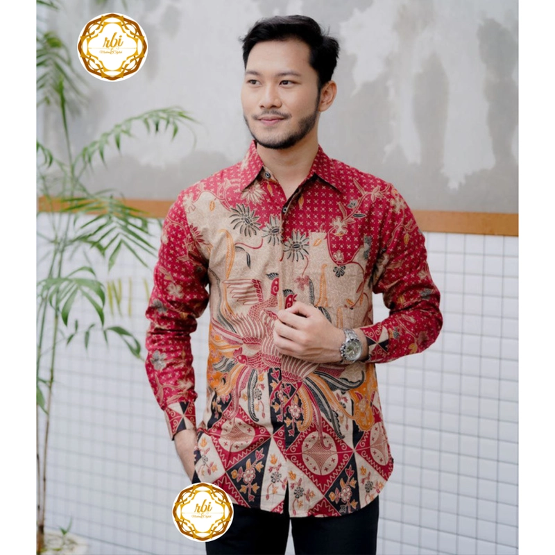 Product image Rambe Batik Indonesia - Couple Tunik Laksha Merah Modern dan Exclusive Kemeja Saja Size M Laksha Merah