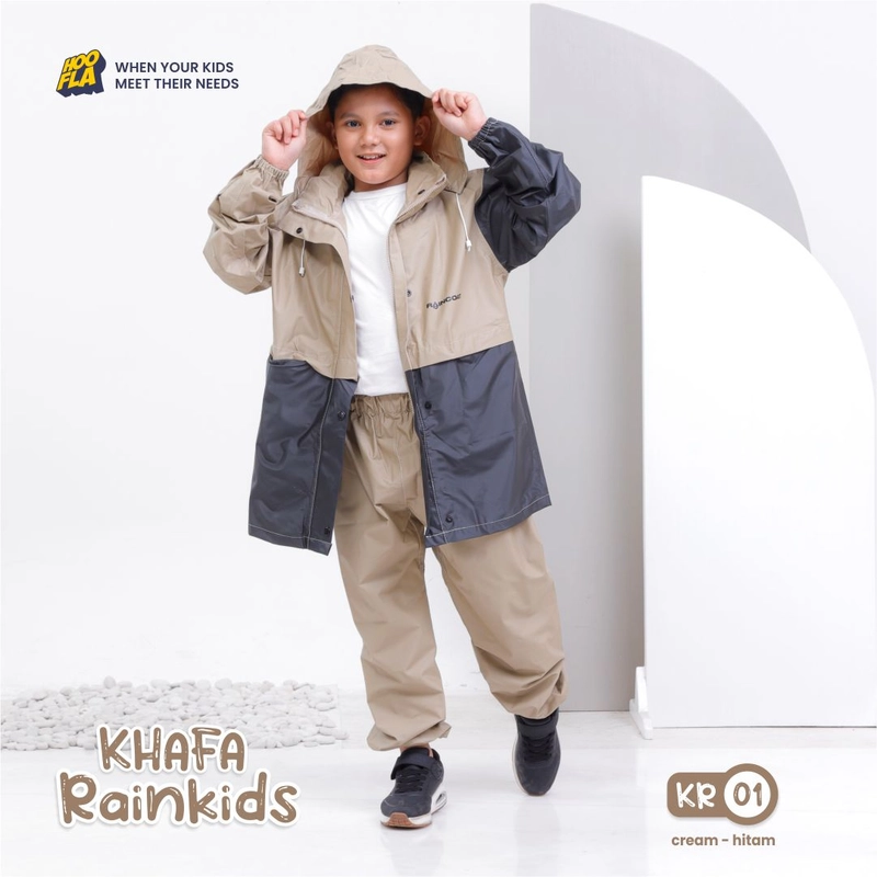 Product image Hoofla - Jas hujan Setelan Anak Khafa Rainkids (KR) S Cream-Hitam