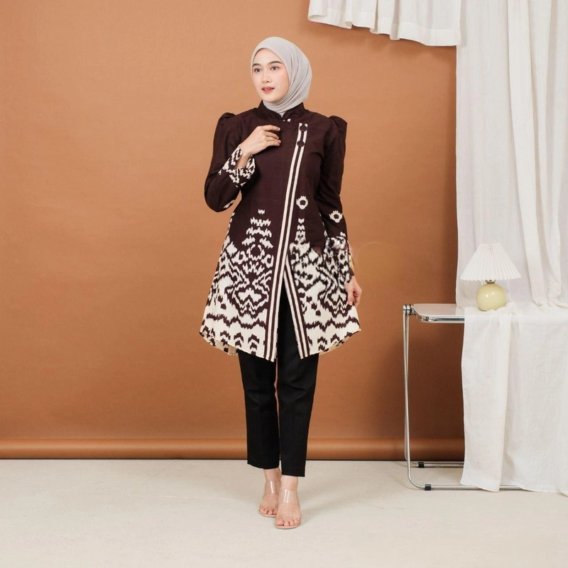 Product image Kois Batik - Batik coupel kemeja tunik terbaru bisa dipisah motif kinan M Tunik mahogany