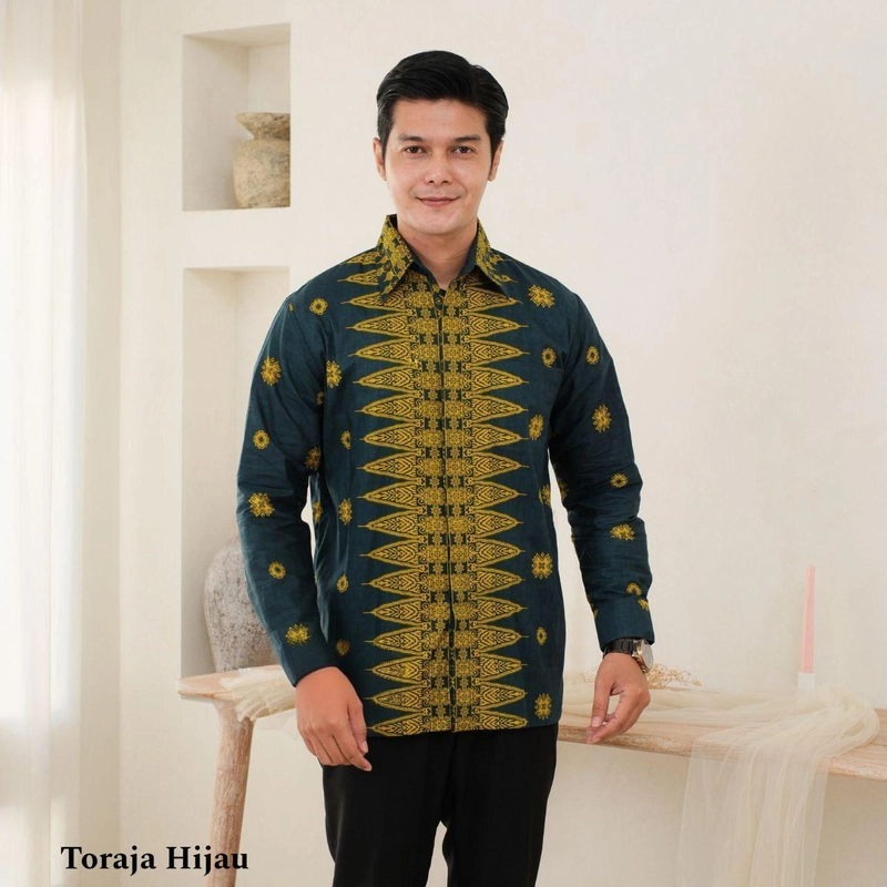Product image Batik Mafaza - Batik Coupel Tunik Dan Kemeja Bisa Dipisah Terbaru Modern Motif toraja hijau M Kemeja toraja hijau