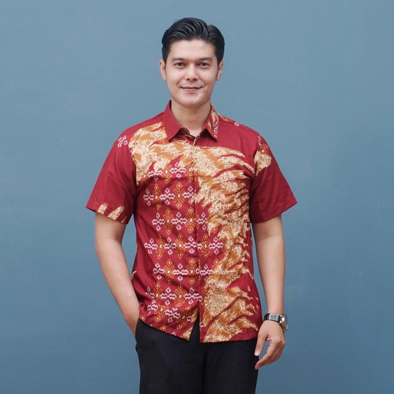 Product image Batik Mafaza - Batik keluarga modern hem gamis kemeja terbaru motif songket merah M Hem songket merah