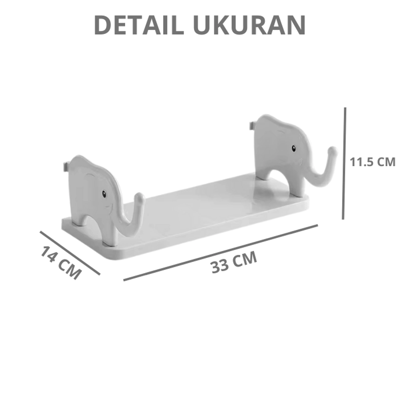Product image KAHASIL - Rak Dinding Tempel Kamar Mandi Dapur Tanpa Paku Serbaguna Motif Gajah KMJ255 KMJ255 PUTIH