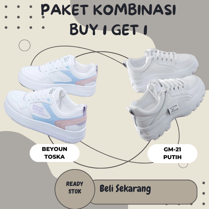 Product image LUXIA - Paket Kombinasi Buy 1 Get 1 Sepatu Kets Sneakers Wanita Beyound Space & Nhtevia GM-21 41 PUTIH & TOSKA