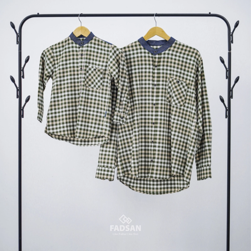 Product image FADSAN - Kemeja Kotak-Kotak Army Retro Ayah dan Anak Lengan Panjang - Retro Series SIZE ANAK XS RETRO ARMY