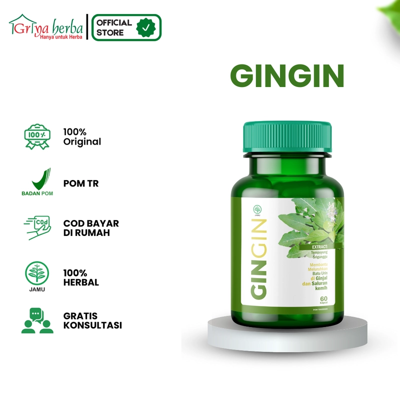 Product image Griya Herba - Gingin Obat Herbal Membantu Mengobati Batu Ginjal Gin Gin Halal BPOM 60 Kapsul Original