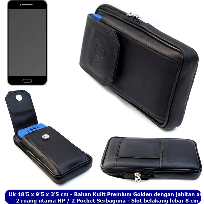 Product image Lanc Fashion - Dompet Kulit Emperor HP Kombinasi Pinggang 2 Ruang Emboss Black big size Warna Hitam
