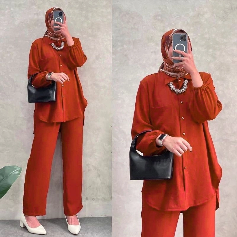 Product image MEQA DAILY - MEGA DAILY - Amanda Setelan Wanita Crinkle Airflow All Size Teracota